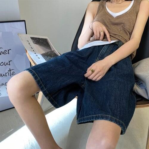 Wide leg denim shorts high waist slim women 2020 Hong Kong style five-point pants casual loose pants 06114