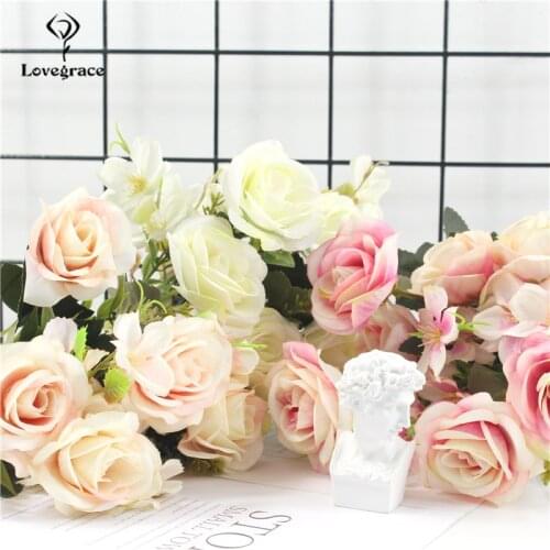 Artificial Rose Flowers Autumn Small Peony Hydrangea Silk Fake Flower White Roses for Wedding Home Garden Decoration Garland