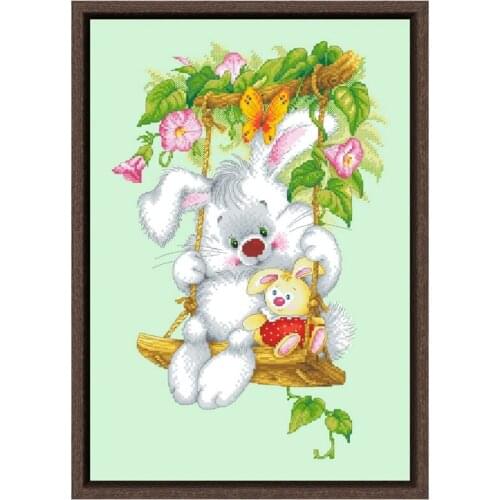 Sunny bunny cross stitch kits cartoon pattern design 18ct 14ct 11ct light green canvas embroidery DIY needlework