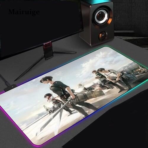 LED Light Mousepad RGB Attack On Titan Keyboard Desk-mat Colorful Surface Mouse Pad Waterproof Multi-size Computer Gamer CS Dota