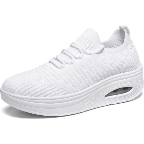 Fashion Breathable Air Mesh Women Shoes Wedges Heel Shoes Ladies Knitting Sock Sneakers Women Platform Casual Shoes