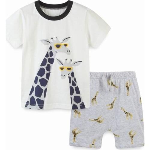 TUONXYE Summer Childrens Clothes For Boy Cartoon Giraffe T Shirt+Pants Kids Short Sleeve Clothing Set Teens Sport Tracksuit