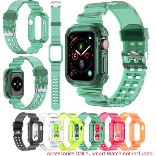 Silicone Transparent Strap Wrist Band Watchband Frame Case For Apple Watch Series 2/3/4/5/6/SE 38mm 42mm 40mm 44mm Bumper Cover