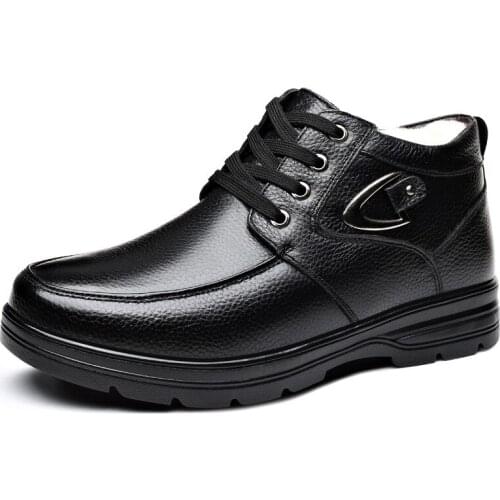 N53 Winter Warm Add Fleece Add Thick Medium Top Mens Shoes Casual and Comfortable Wear-resistant Leather Shoes Mens Cotton Shoes