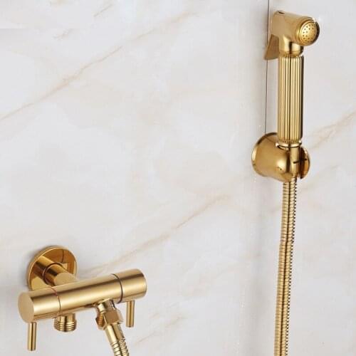 Solid Brass Golden Bidet Set Toilet Handheld Bidet Toilet Spray Gun Bidet Faucet Brass Faucet Hand Shower Holder & hose