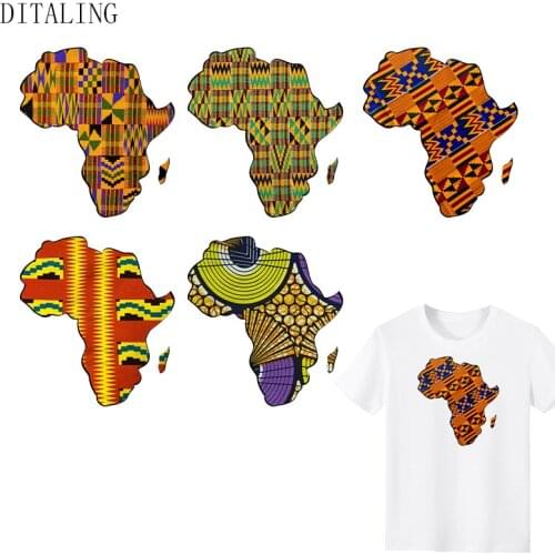 African Map Patches On Clothing Heat Transfer Sticker DIY T-Shirt Washable Patch Ankara Print T-Shirt Thermal Stickers Appliqued