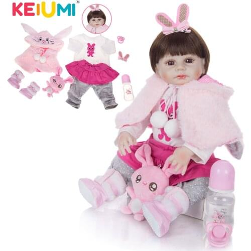 KEIUMI New Arrival Realistic Reborn Baby Doll Full Body Silicone With Lovely Rabbit Baby Toy For Girl Kids DIY Birthday Gifts