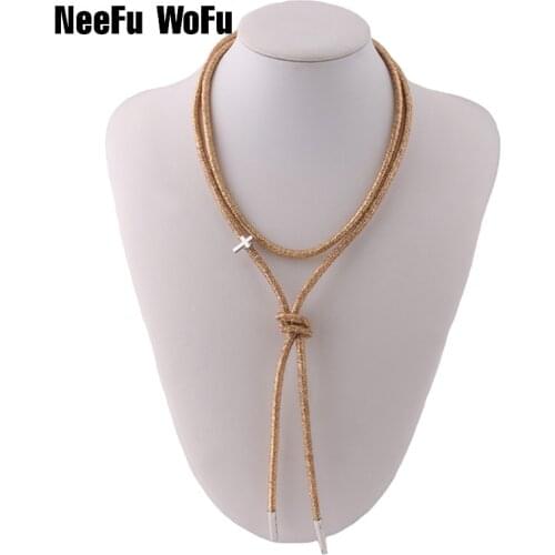 NeeFuWoFu stainless steel Necklace cross brand Necklaces letter Necklace Crystal Long Necklace