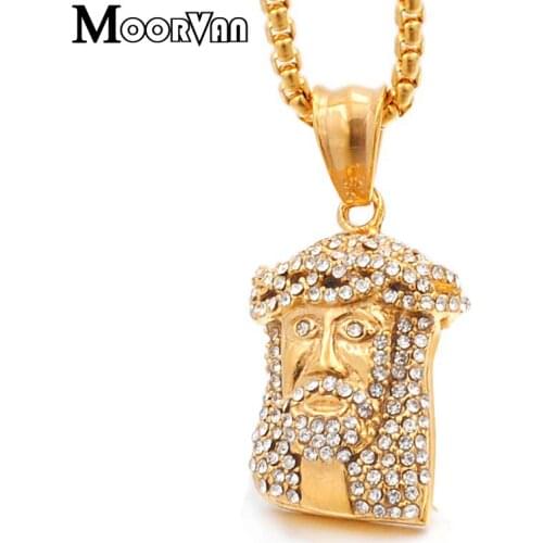 Moorvan ethnic style,boy necklace full rhinestone arabian pendant jewelry stainless steel gold color mens new arrival VP086
