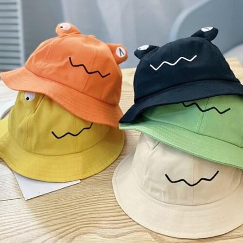Toddler Kids Baby Cute Cartoon Frog Eyes Bucket Hat Wide Brim Sun Protection Solid Color Foldable Beach Fisherman Cap