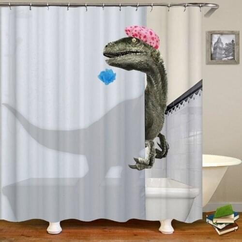 Lovely Bathing Dinosaur Print Shower Curtain Waterproof Bathroom Curtain Bathroom Shower Accessories Decor Bath Curtain