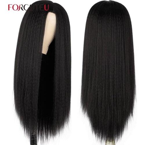 FORCUTEU Yaki Straight Synthetic Wig Long Hair Wigs for Black Women High Temperature Fiber