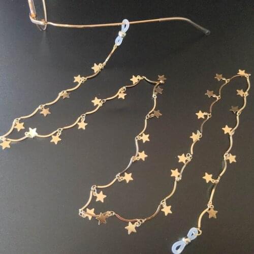 Q Fashion Metal Glasses Chains Women Girls Sunglasses Holder Necklace Reading Glasses Non-slip Lanyard Stars Eyewear Strap Cords