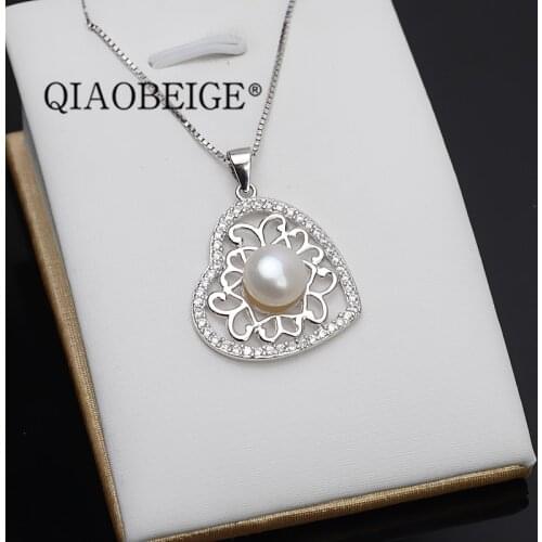 QIAOBEIGE Circle big heart Cubic Zirconia DIY Jewelry 925 Sterling Silver Pendant Findings for Big Pearl 10-12 bead