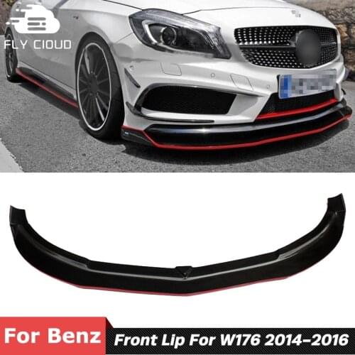 R Style Carbon Fiber Material Front Bumper Shovel Lip With Red Edge For Benz W176 A200 A250 A260 A45 Sport Car Body Kit 14-16