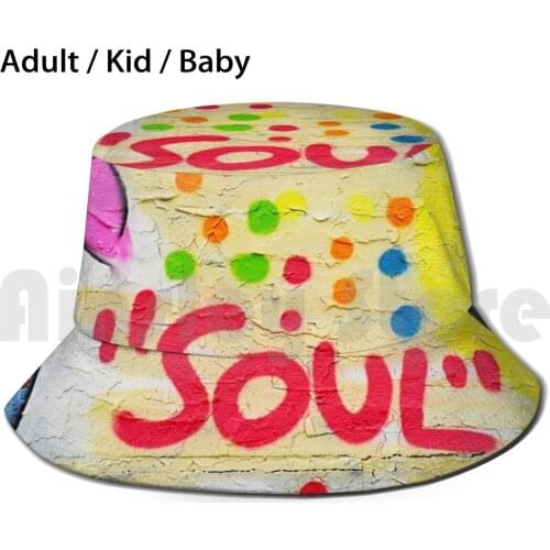 Soul Sun Hat Foldable UV Protection Chris Barbalis Street Art Detail Colourful Texture Vivid Colours Letters Soul Dots