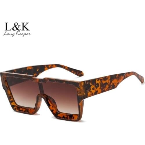 Vinatge One Piece Oversized Square Sunglasses Women Men Luxury Brand Fashion Gradient Sun Glasses Female Black Leopard Shades