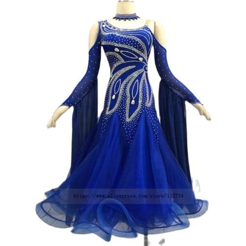 Royal Bule rhinethone purple ballroom dance competition dresses ballroom dresses woman waltz dance dress standard Dress