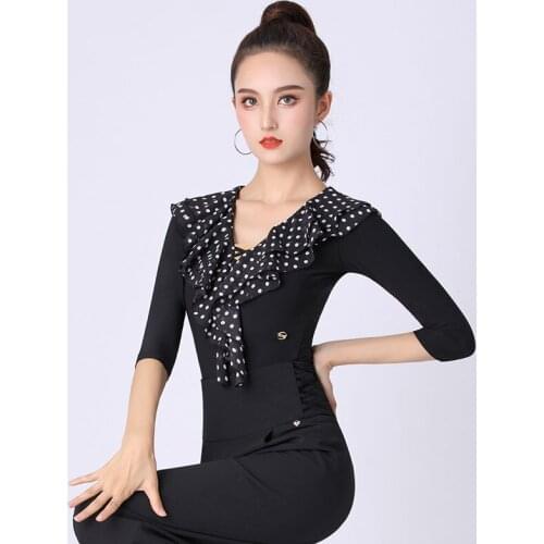 New Wave Point Women Latin Dance Tops Leotard National Standard Dance Shirt Ballroom Modern Waltz Dance Clothing