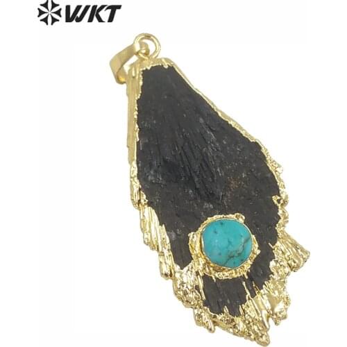 WT-P1132 Wholesale Custom Multiple Black Kyanite With Charm Pendant With Gold Trim Fashion Jewelry Making