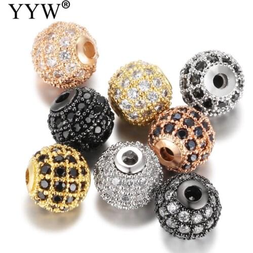 YYW 5pcs/Lot 8mm 10mm Luxury Micro Pave AAA+ Zircon European Spacer Beads Round Ball Shape Charms For Bracelet Making Jewelry