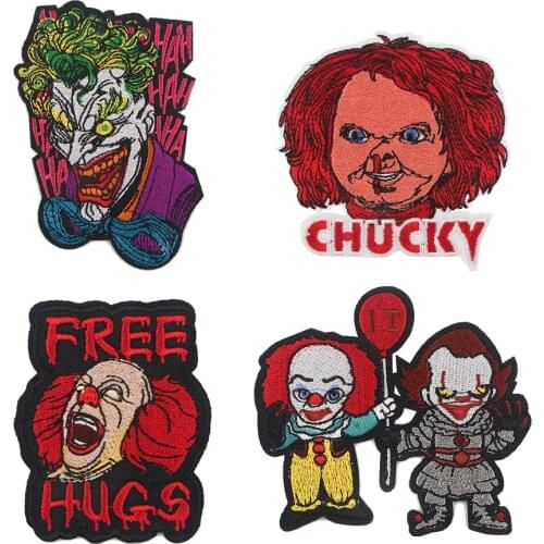 ZF1589 1pcs Horror Movie Clown Sticker For Clothing Applications Patches On Clothes Iron Embroidered Patch For Backpack Badge