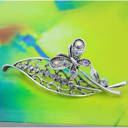 Special Offer Butterfly&leaf Rhinestone Brooch Breastpin Brooches Crystal Wedding Glass Beaded For Women Girls Jewelry 30*64mm