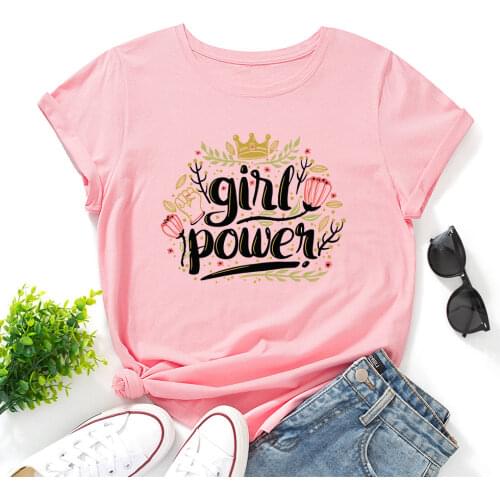 Girl Power Shirts Feminist Tee Summer Cotton T-shirt Tops for Women Short Sleeve Graphic Tee Top Shirts GRL PWR Female Clothes