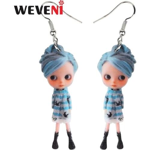 WEVENI Acrylic Beauty Elegant Blue Hair Girl Earrings Dangle Drop Fashion Design Jewelry For Women Ladies Teens Charms Gift