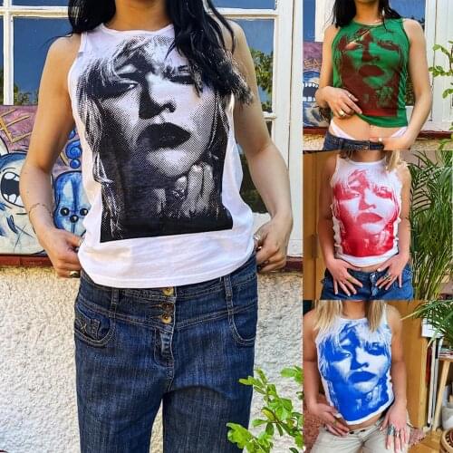 Women’s Fashion Character Printing Vest Summer Casual Round Neck Sleeveless Pullover Tops