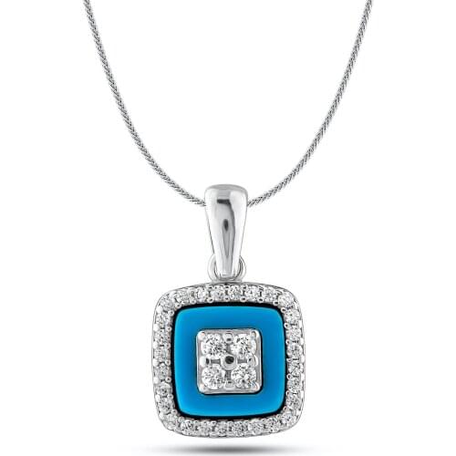 Women Handmade Silver Necklace Stoneworked Womens Necklace with Square Motive Solid 925 Sterling Silver