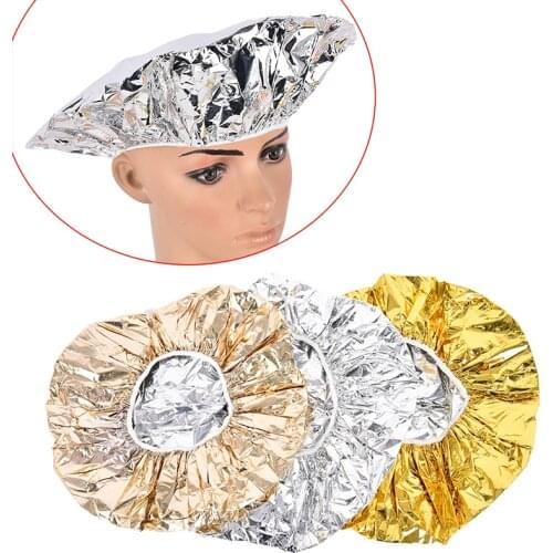 1PC Hat Mask Cap Shower Caps One-off Bathing Elastic Aluminum Foil Hair Protector Styling Tools One-off Elastic Waterproof Tools