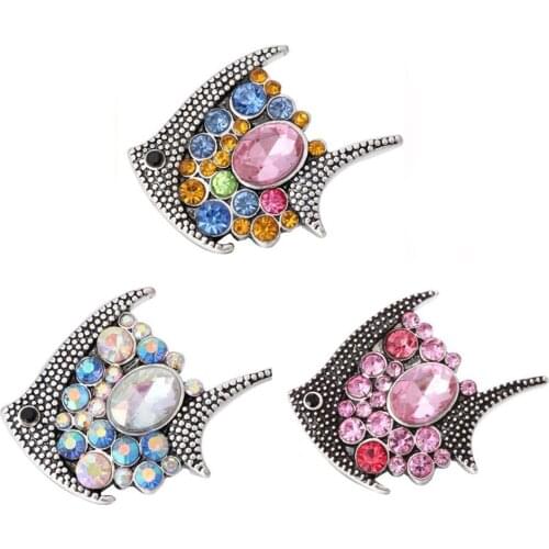 10pcs/lot New Snap Button Jewelry Colorful Rhinestone Fish Snap Jewelry Fit 18mm Snap Necklace Bracelets Women Men Jewelry