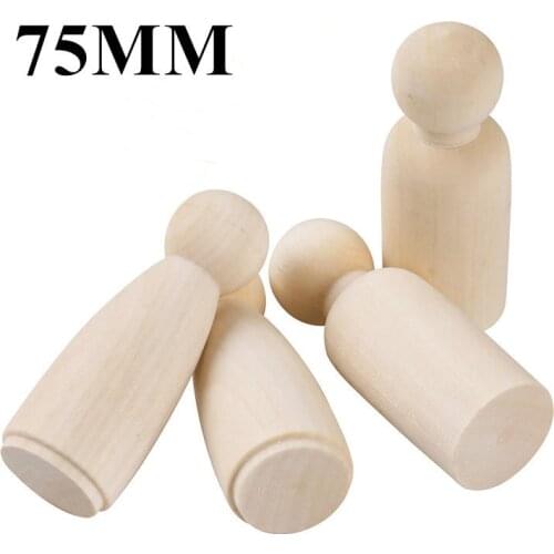 10PCS Solid Hard Wood People Natural Unfinished Ramp Preparation Paint or Stained Wooden Family Large Peg Dolls Home Decor 75MM
