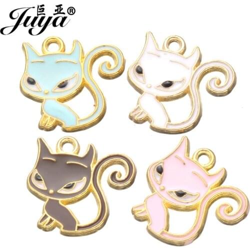 15pcs/lot Enamel Little Cat Animal Gold Charm Pendants For Women Kids Necklace Bracelet Earring DIY Jewelry Making Accessories