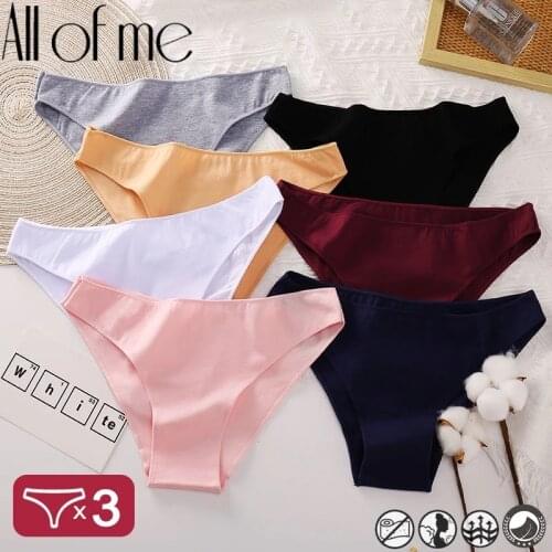 3PCS/Set Womens Panties Bikini Briefs Cotton Underwear Sexy Lingerie M-XXL Panties Female Underpants Solid Color Girls Pantys