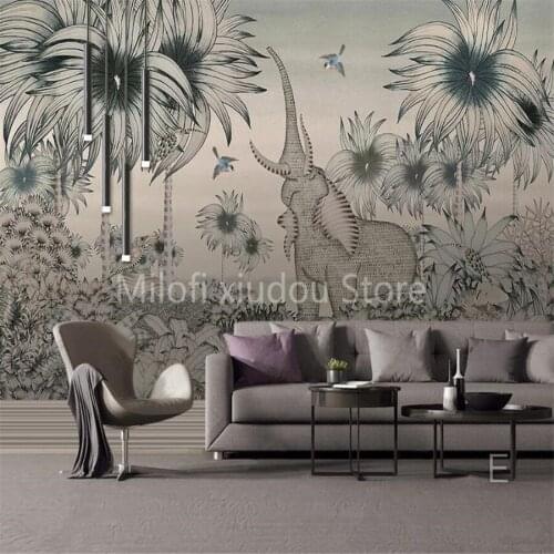 Milofi custom 3D wallpaper mural medieval tropical jungle elephant flying bird living room bedroom background wall decoration pa