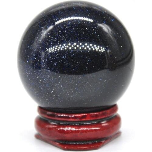 40mm Blue Goldstone Sand Crystal Shpere Healing Reiki Gemstone Massage Ball Decoration With Stand