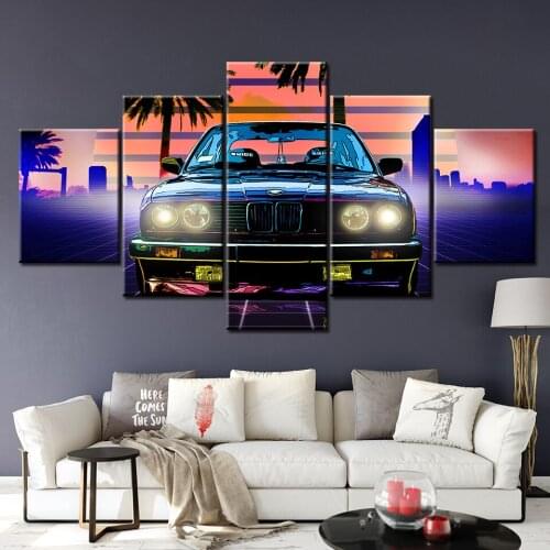 5 Panel BMW E3 Car Classic Retro Wall Art Posters Canvas HD Prints Art Framework Modular Modern Paintings Home Decor Decoration