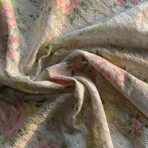 50cm*140cm Floral Lace Sweet Embroidery Lining Pastoral Thin Mesh Gauze Fashion Fabric Skirt Fabric for DIY Sewing Clothing