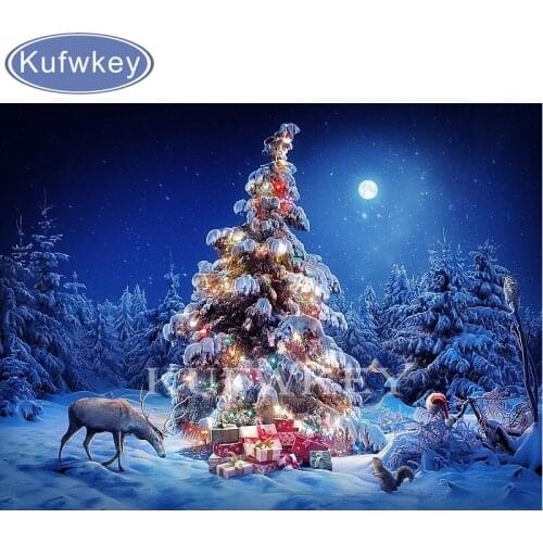 5D DIY Diamond Painting Cross Stitch kit"From Santa Claus,Christmas,fir tree,night,moon,forest,winter,snow,animals,winter"decor