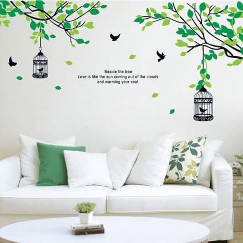 Large 150*105cm Trees Branches Birdcage Birds Wall Decals Living Room Bedroom Removable Wall Stickers Murals