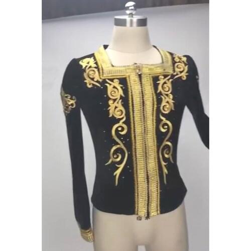 Custom Made Black Velvet Boys Ballet Tunic With Gold Decoration,Male Ballet Stage Performance Ballet Jacket Outwear
