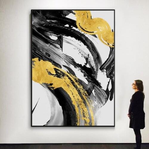 Pure hand-painted Oil Painting Black And White Ink New Chinese Gold Decorative Painting The Living Room Sofa Backdrop Restaurant