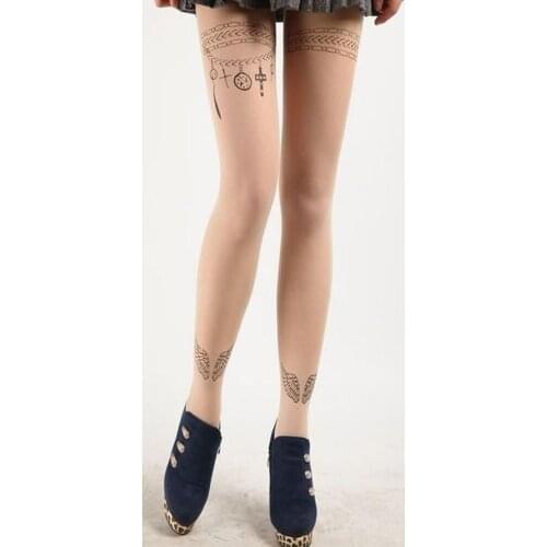 Harajuku tattoo stockings, invisible tattoo print ultra-thin bottom socks