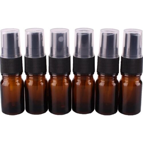 6pcs 5ml Amber Glass Spray Bottle w/ Black Fine Mist Sprayer essential oil bottles empty cosmetic containers