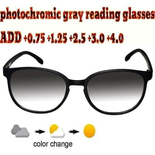 Photochromic Gray Reading Glasses Round Ultralight Trend High Quality Fashion Men Women+1.0 +1.5 +1.75 +2.0 +2.5 +3 +3.5 +4