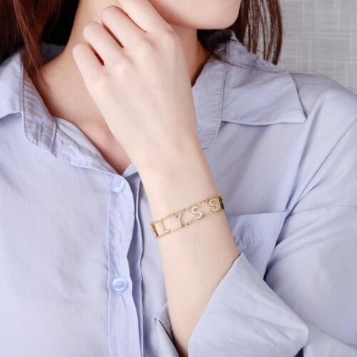 Custom Diamond Bracelet Gold Initial Bracelet For BFF Dainty Chain Full Name Bracelets For Women Pave Diamond Personalized Gifts