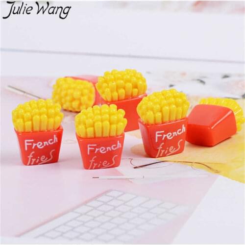 Julie Wang 10PCS Resin French Fries Charms Artificial Food Slime Jewelry Making Accessory Table Decoration Props