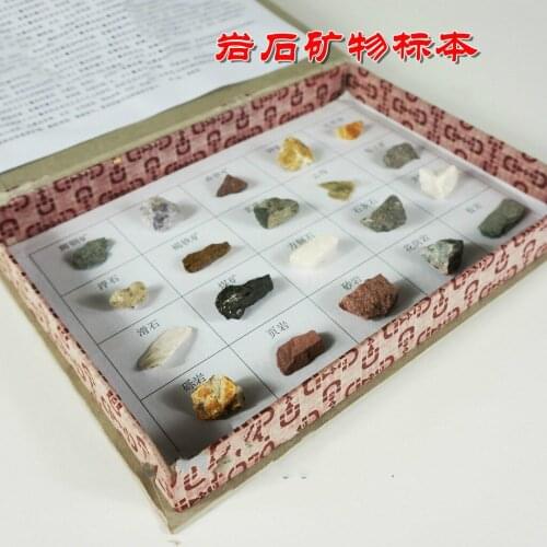 Mineral Rock Specimen Box 20 Kinds Primary School Geography Ore Science Teaching Instrument Teaching Equipment Natural Minerals